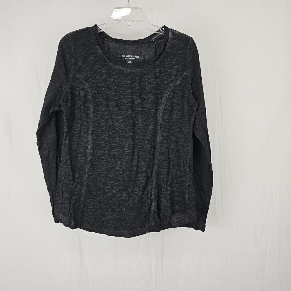Soft Surroundings round neck long sleeved burnout top T-shirt Washed Black Small